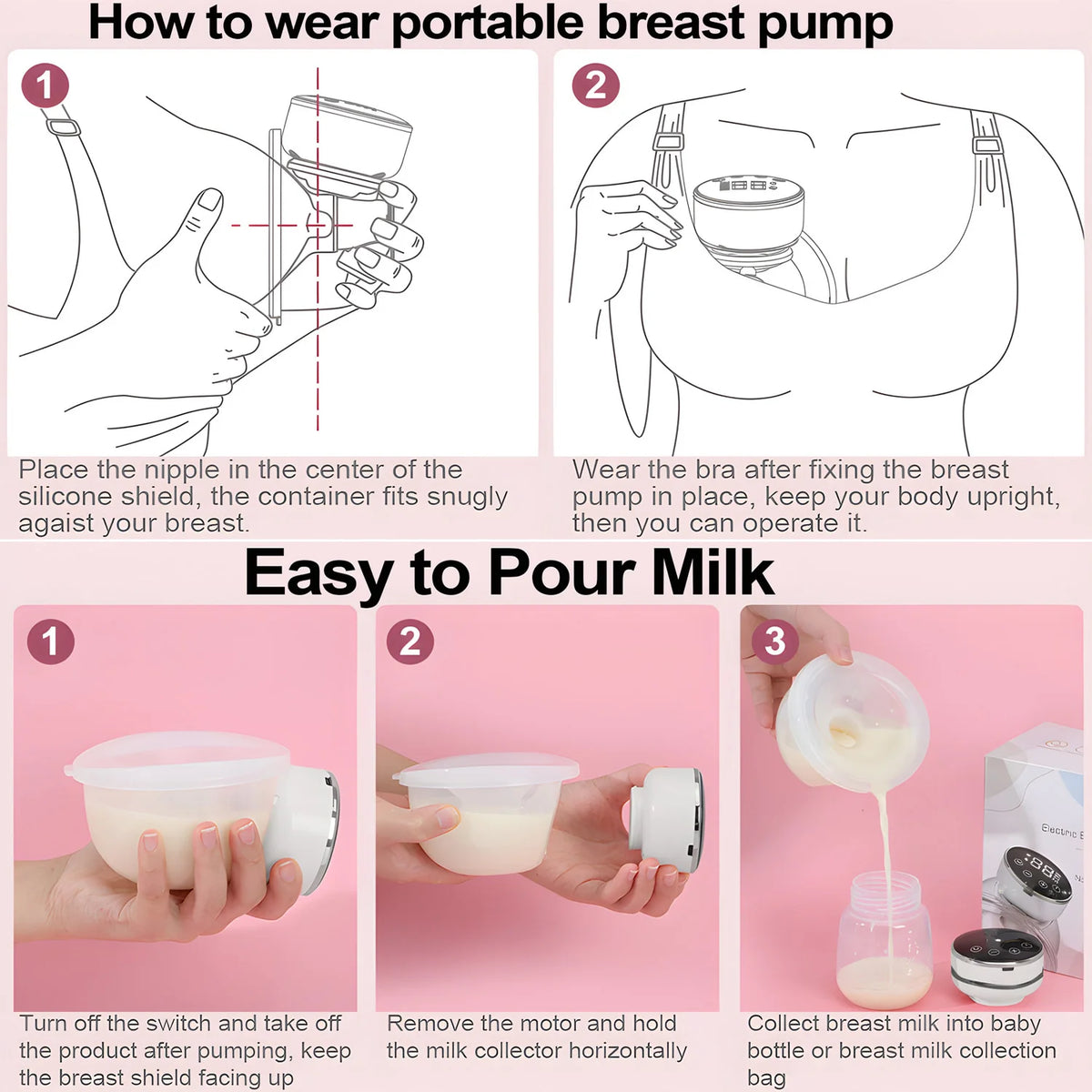 Wearable Hands-Free Electric Breast Pump – Portable USB Wearable Breast Pump HIP