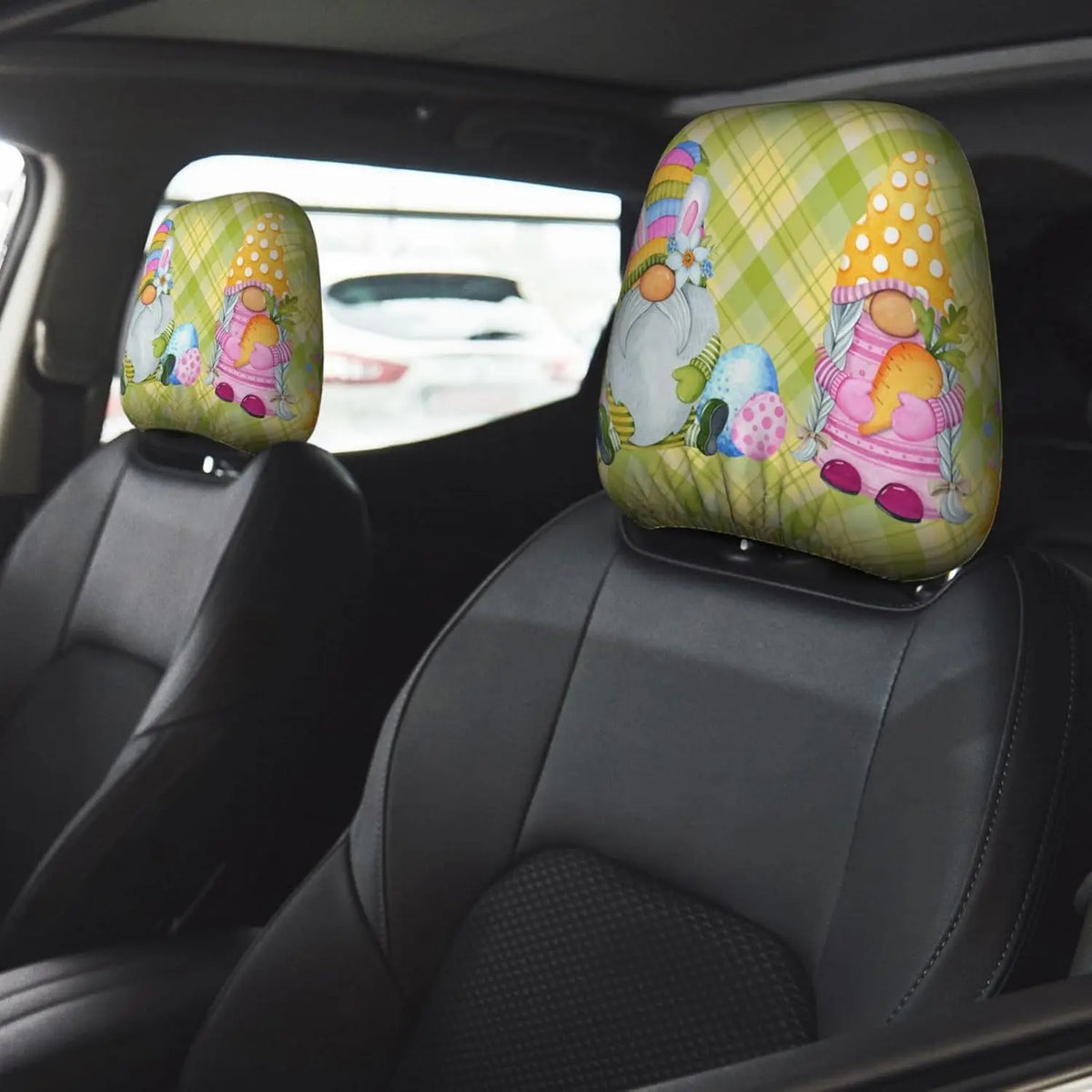 2-Pack Easter Gnome Gingham Car Headrest Covers | Universal Fit Car Headrest Cover HIP