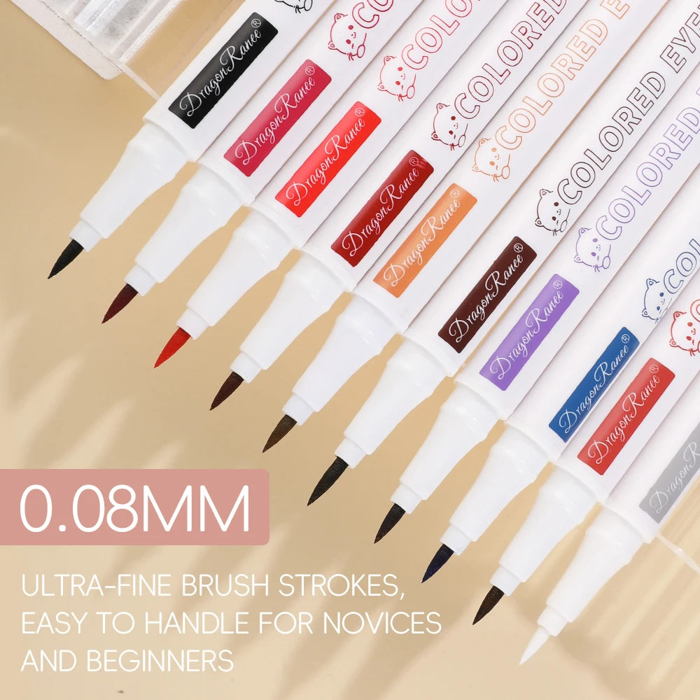 10 Colors Cute Kitten Colored Liquid Eyeliner Pen Quick-Dry Waterproof Eye Liner for Beginners Vibrant Long-Lasting Eye Makeup HIP
