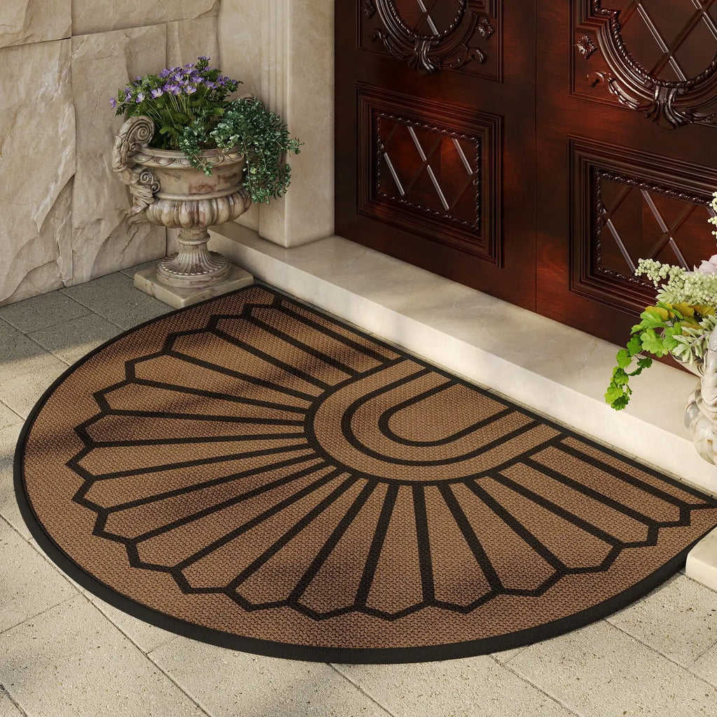 Boho Half Round Doormat – Non-Slip Floral Washable Mat Entrance Door Mat HIP 1 40x60cm-Felt