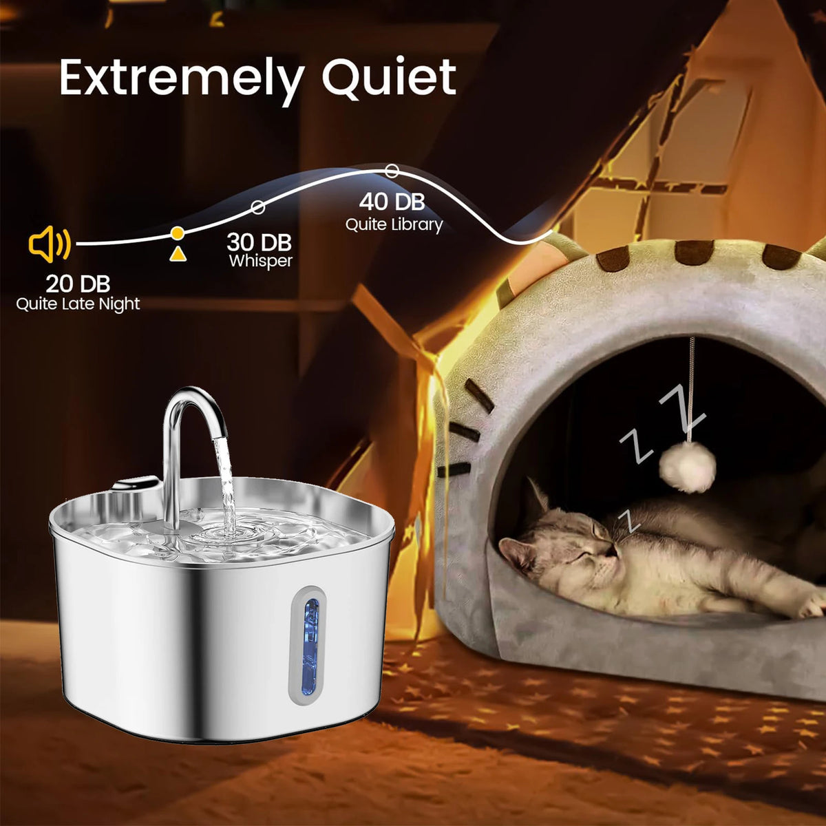 2.2L Stainless Steel Pet Water Fountain, Ultra-Quiet Design, Replaceable Filter, Suitable for Dogs & Cats, Easy to Clean` HIP