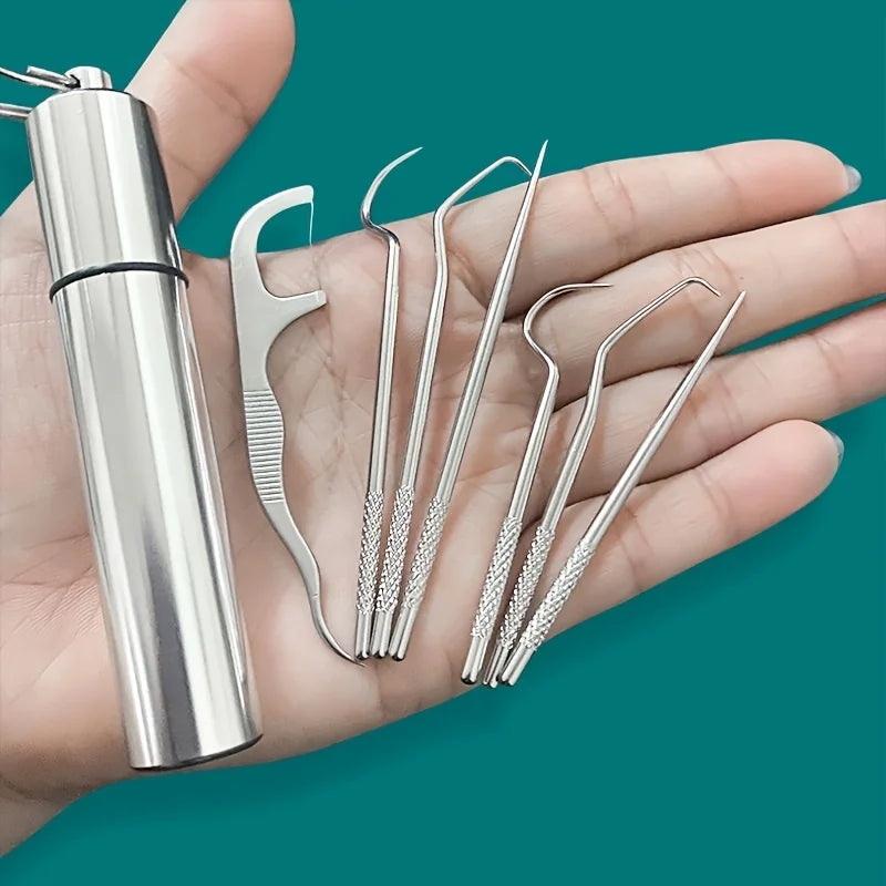RUZOFO Reusable Stainless Steel Toothpick Set & Keychain Dental Toothpick Set HIP