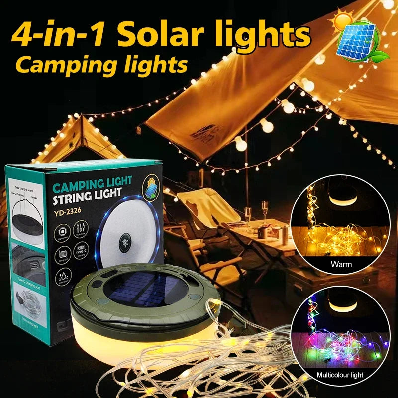 Solar 10M RGB LED Camping String Light with Flashlight Hook Solar Camping String Light HIP YD2326 1PC