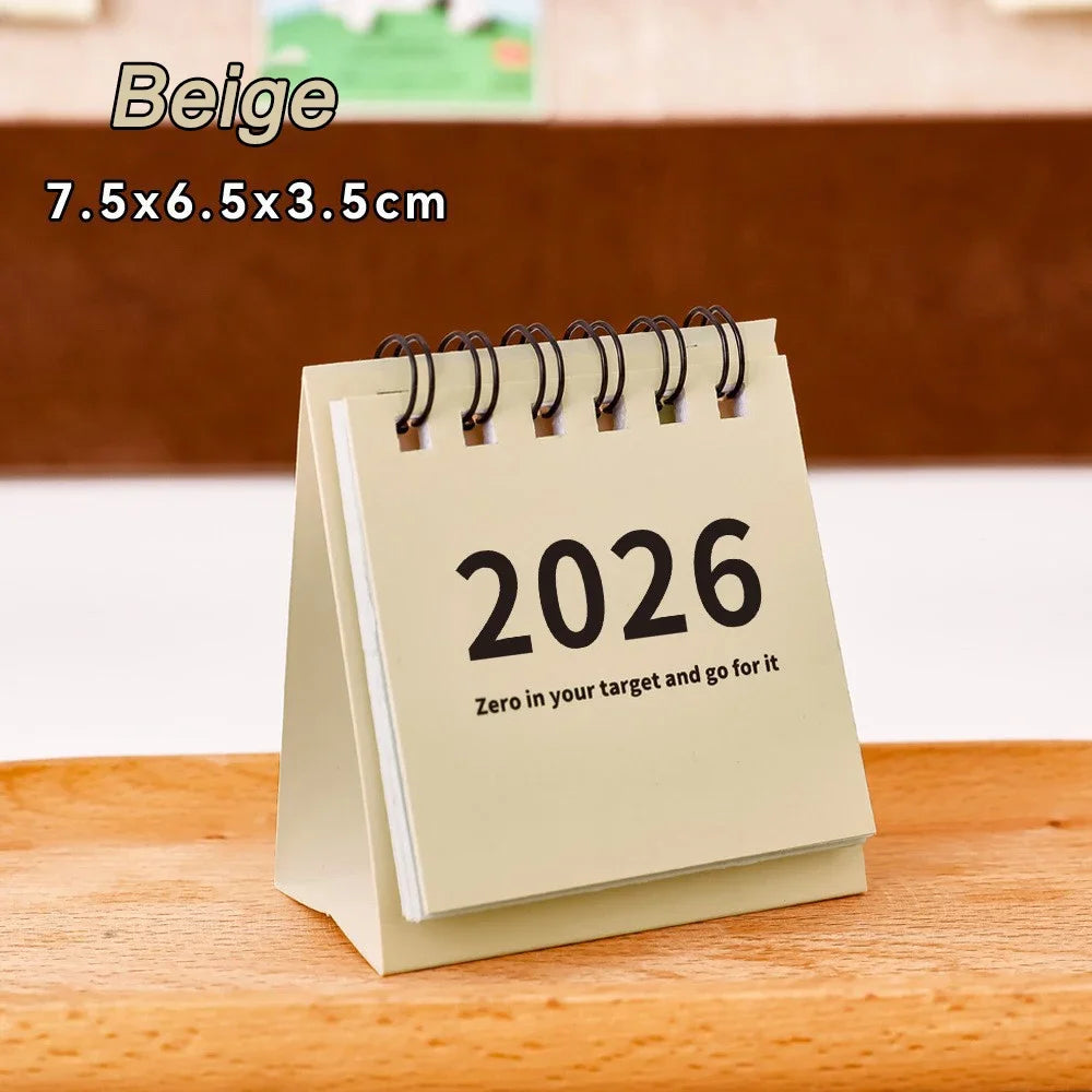 2026 Mini Spiral-Bound Desk Calendar – Office & Desktop Decor Desk Calendar HIP Beige 7.5cm