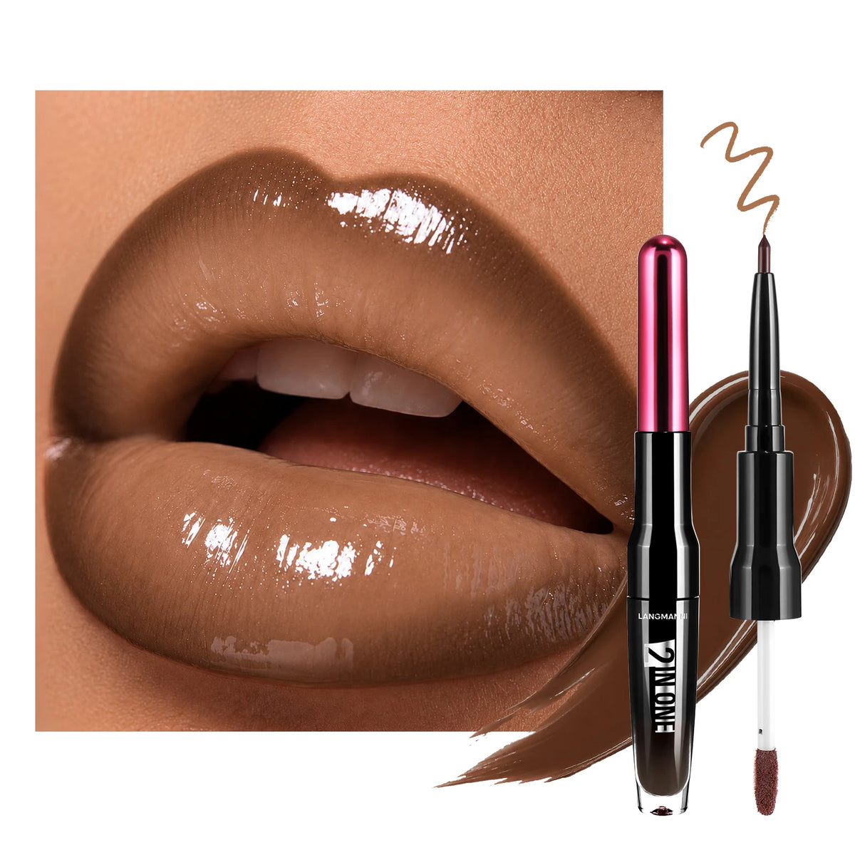 Dual End Wine Bottle Lip Makeup Matte Lip Liner Pen Mirror Glossy Lipgloss Long Lasting Moisturizing Shiny Lip Contour Cosmetic HIP 08