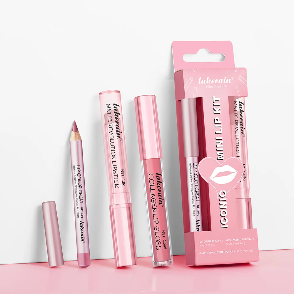 3 in 1 Lipstick Lip Liner Lip Gloss Set Easy Coloring Moisturizing Lip Sticks Suitable for All Occasions Lip Makeup Cosmetic Gif HIP