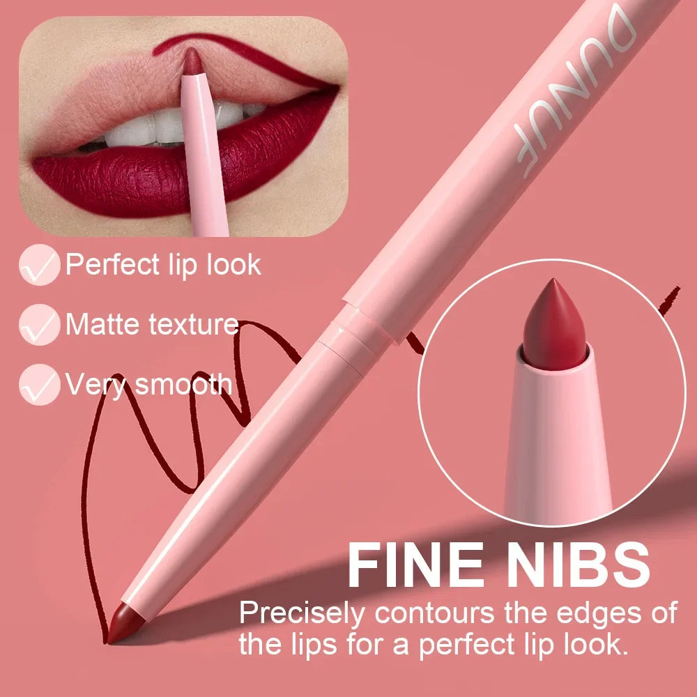 DUNUF 6-Pc Matte Lip Liner Set – Nude, Brown & Rose Red Lip Liner Set HIP