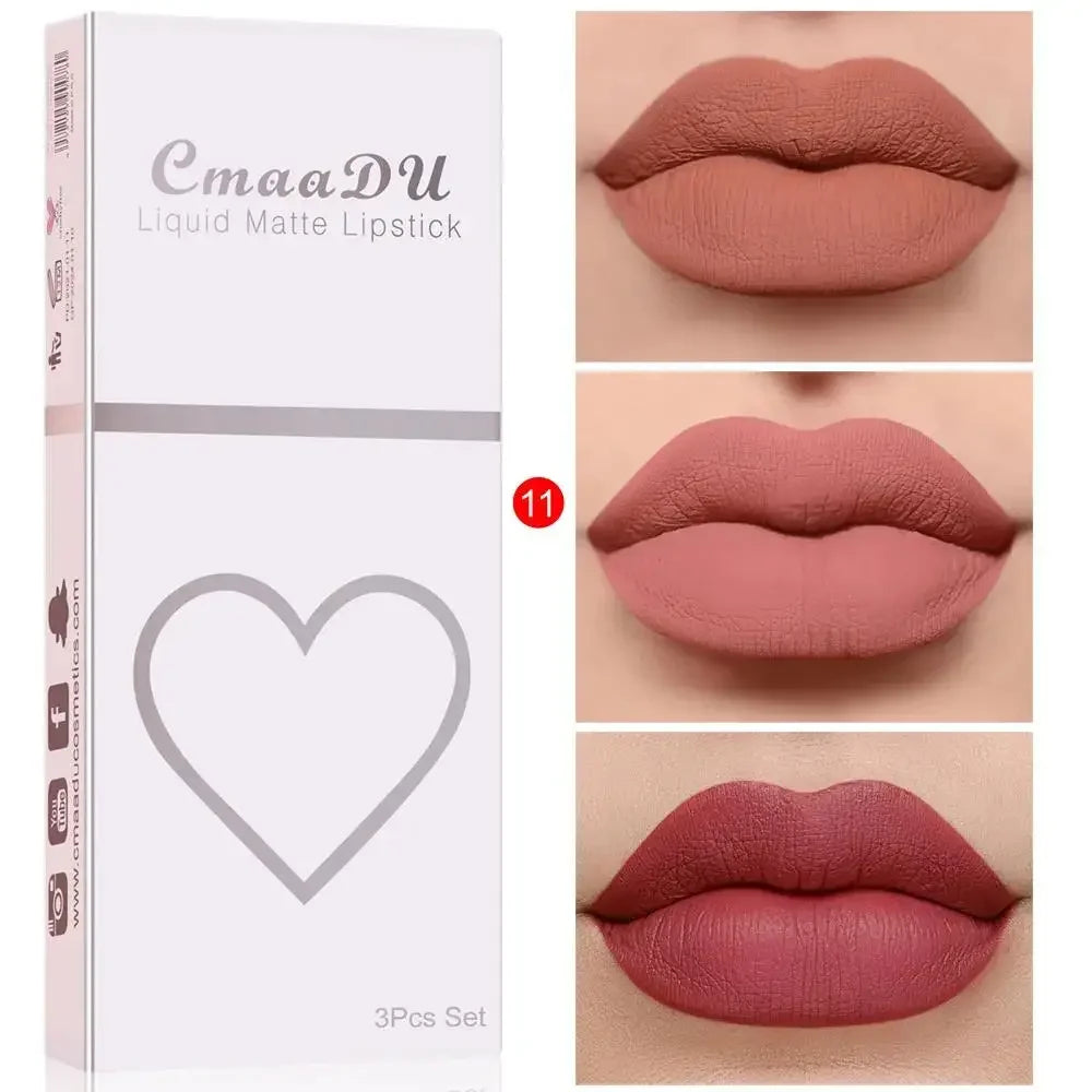 CmaaDu 3-Pc Velvet Matte Liquid Lipstick Set – Waterproof Matte Liquid Lipstick Set HIP