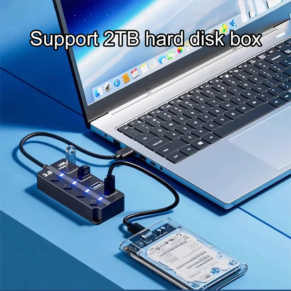 KEBIDUMEI 4-Port USB 3.0 Hub with Individual On/Off Switches USB Hub HIP