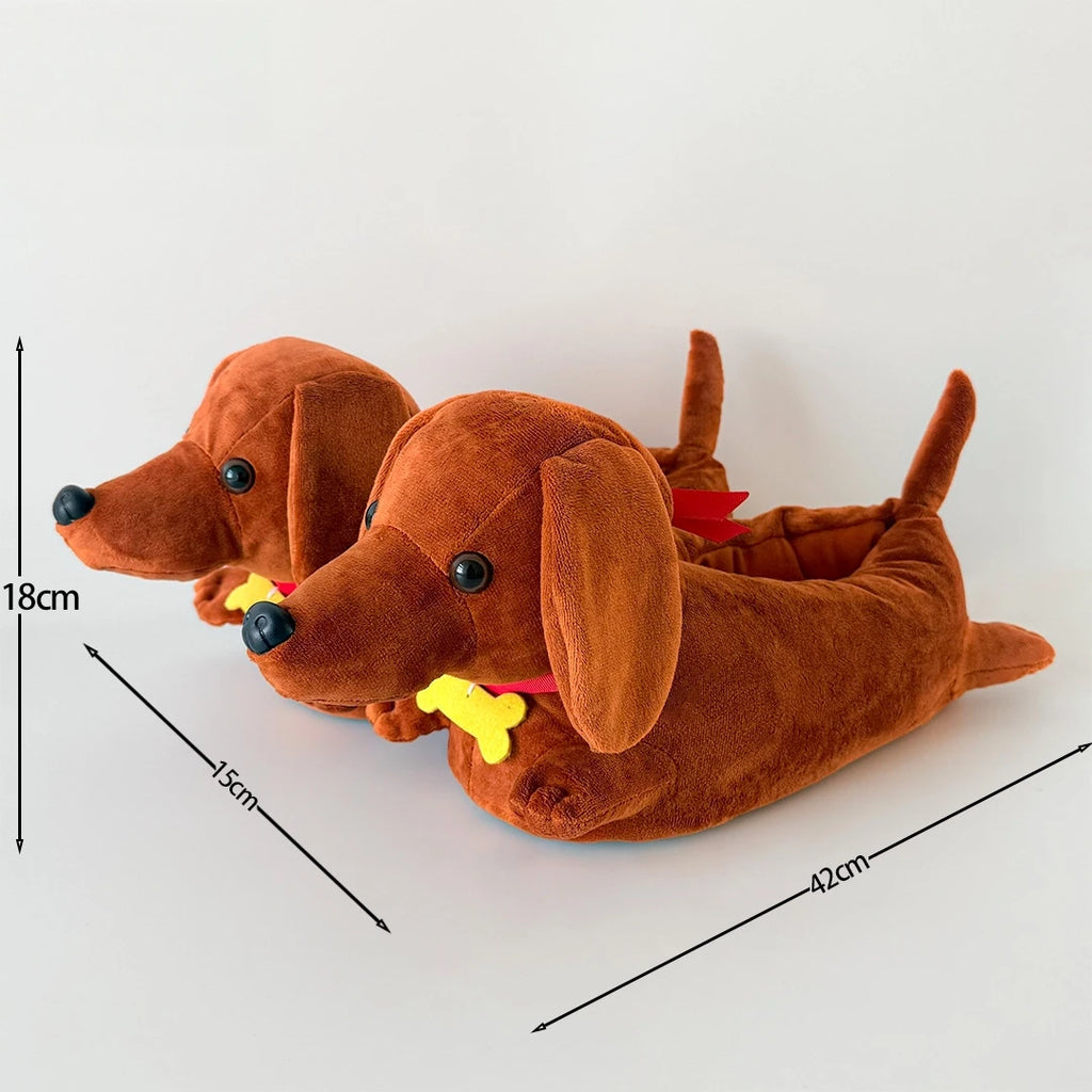 Dachshund Plush Slippers – Cozy Fuzzy House Shoes Women & Men Novelty House Slippers HIP Inner Length 27cm