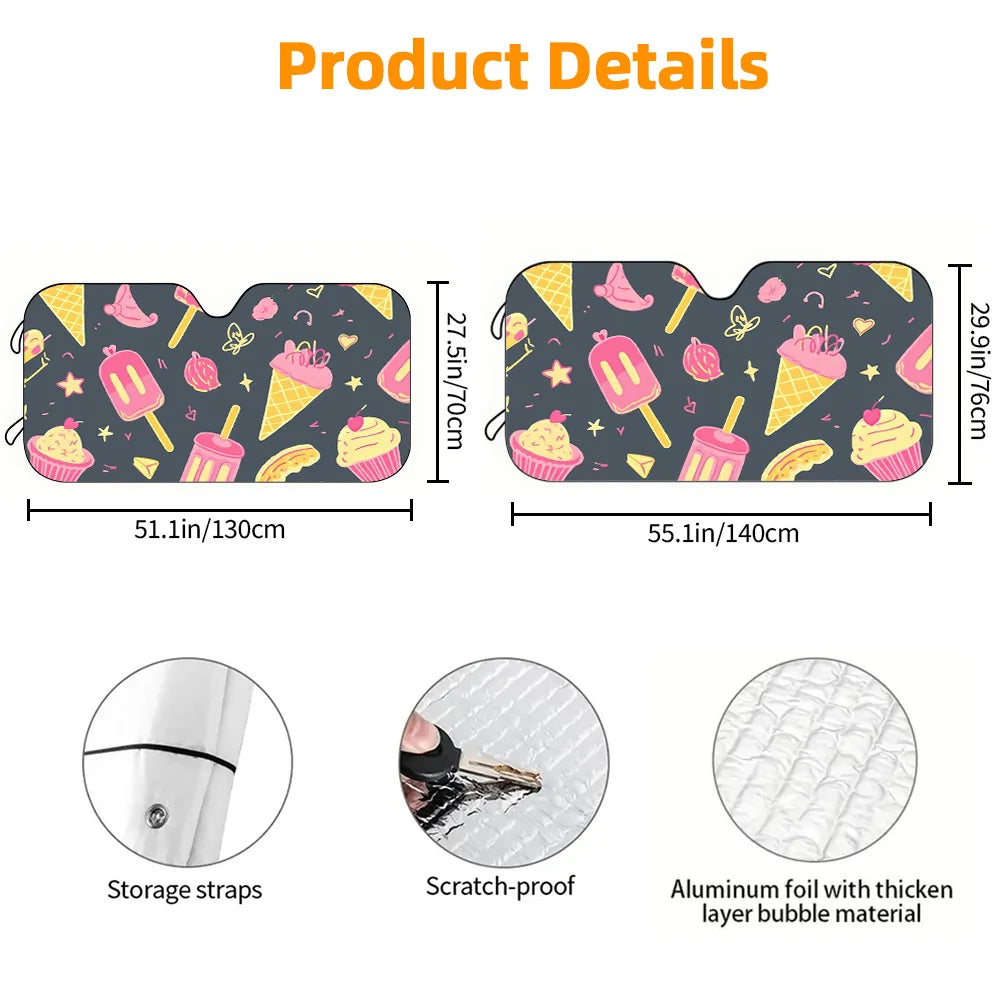 Pink Dessert Pattern Car Sunshade – UV & Heat Protection Car Sunshade HIP