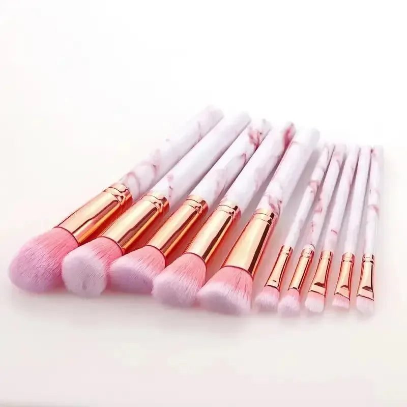 10-Piece Marble Makeup Brush Set – Kabuki & Blending Makeup Brush Set HIP