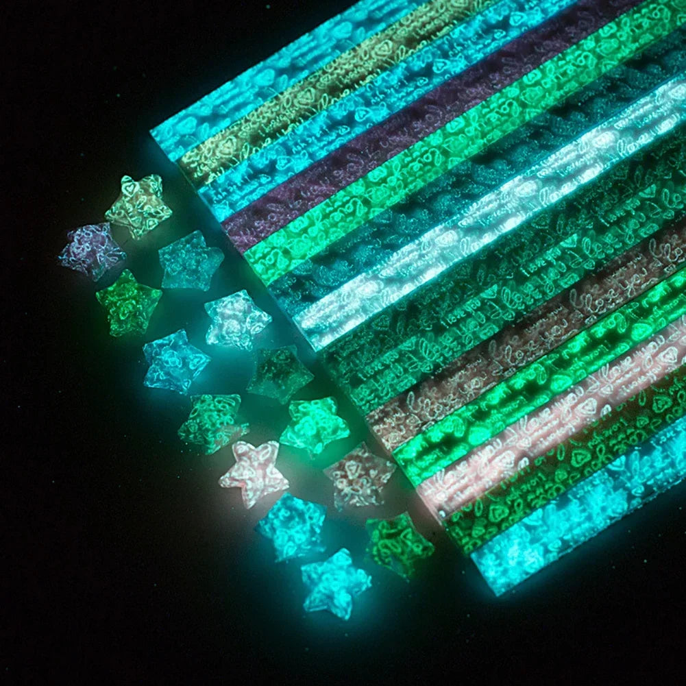 210pcs/lot Happy Glow in Dark Lucky Star Origami Fluorescence Folding Strip Paper Best Wishes Handcraft Gift Craft Paper Decor HIP