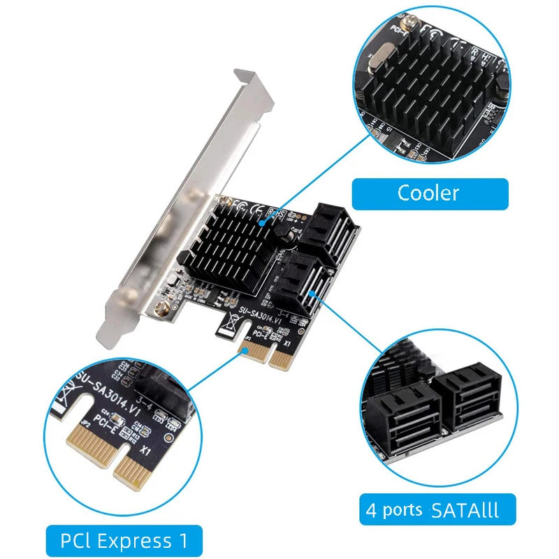 PCIe to SATA 3.0 Expansion Card – 4-Port 6Gbps | OULLX PCIe Expansion Card HIP