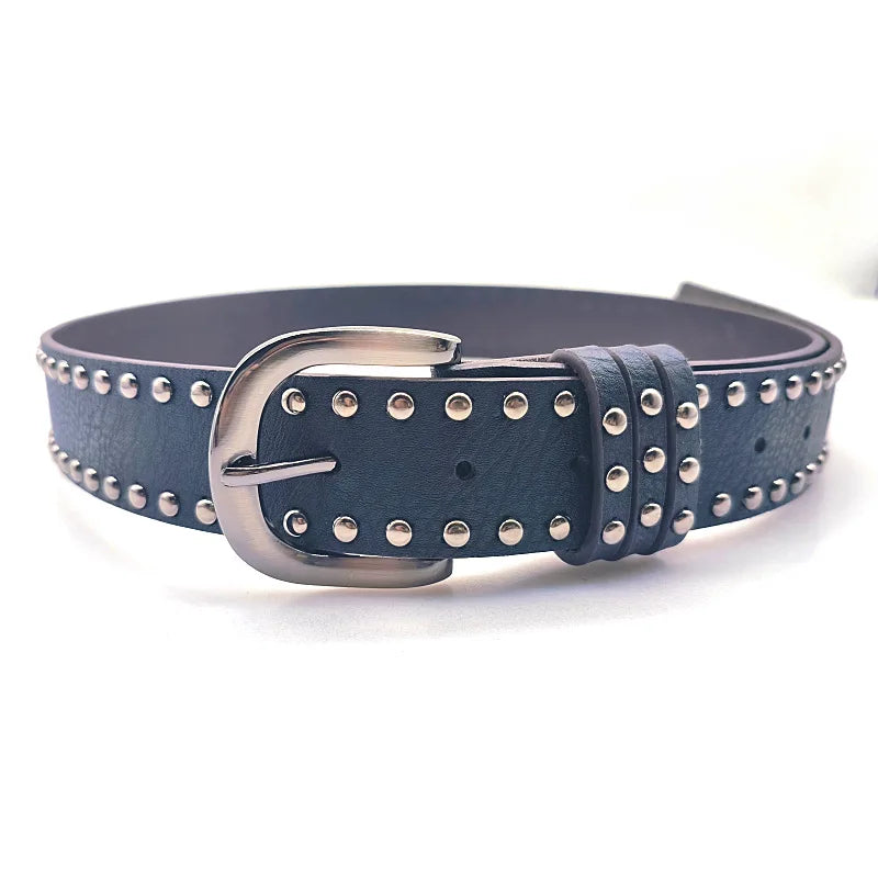 Studded PU Leather Belt D-Ring Buckle – Punk Style for Women Women's Fashion Belt HIP