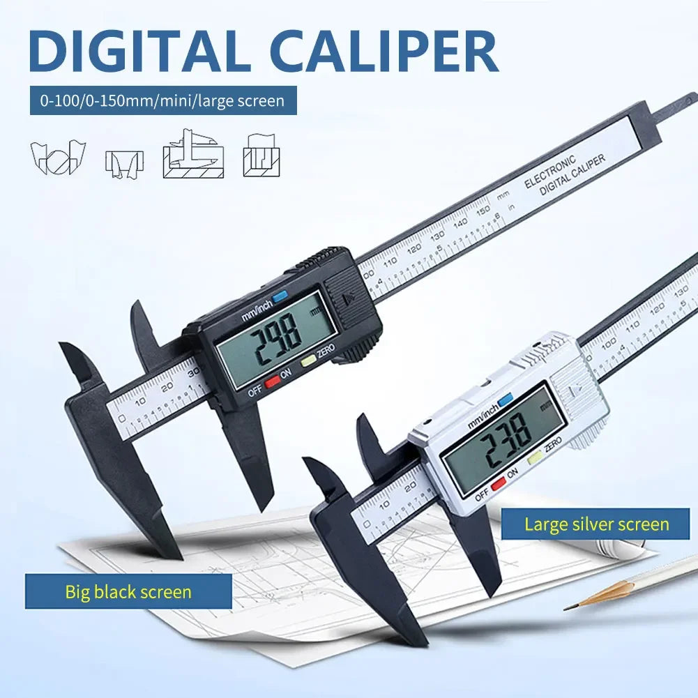 150mm 100mm Electronic Digital Caliper Carbon Fiber Dial Vernier Caliper Gauge Micrometer Measuring Tool Digital Ruler HIP