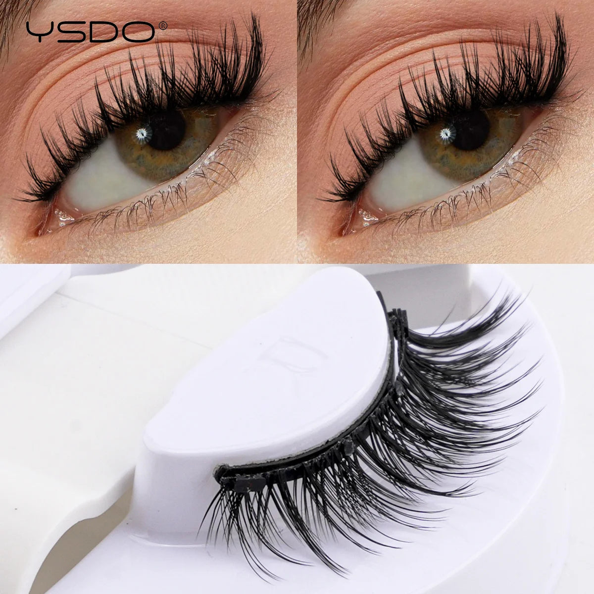 YSDO Upgrade Magnetic False Eyelashes With Tweezers Set 1 Pair Eyelash Extension 3D Natural Lashes 3-Step Press On False Eyelash HIP