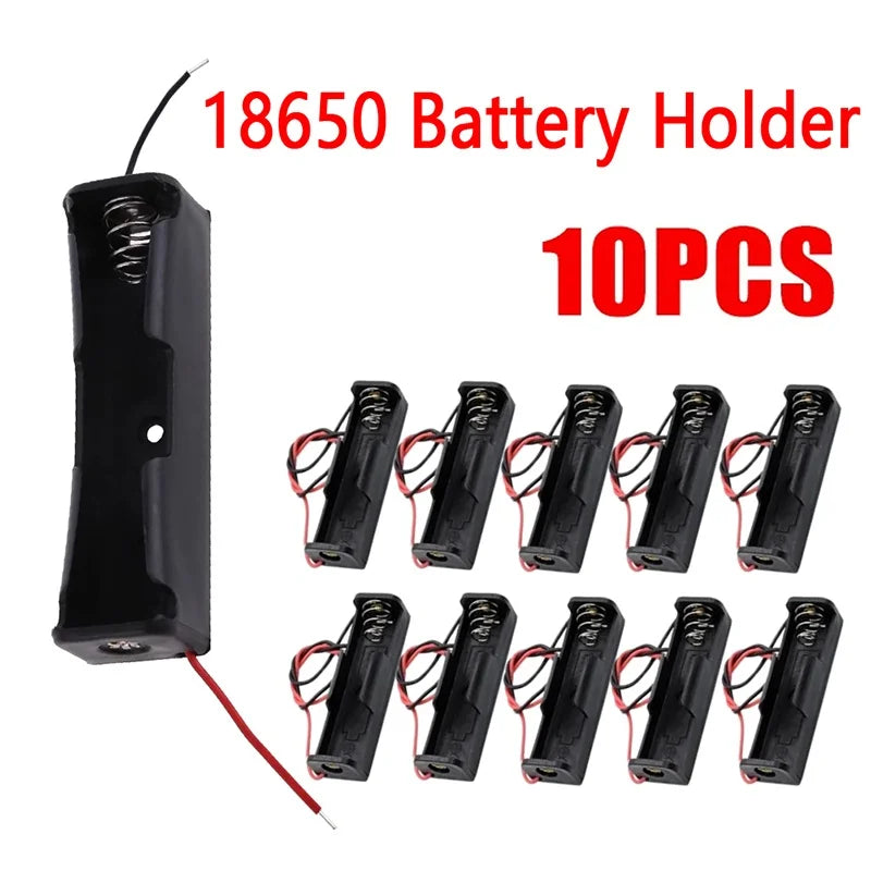 10-Pack 18650 Single Slot Battery Holder Cases with Wire Leads Battery Holder Case HIP