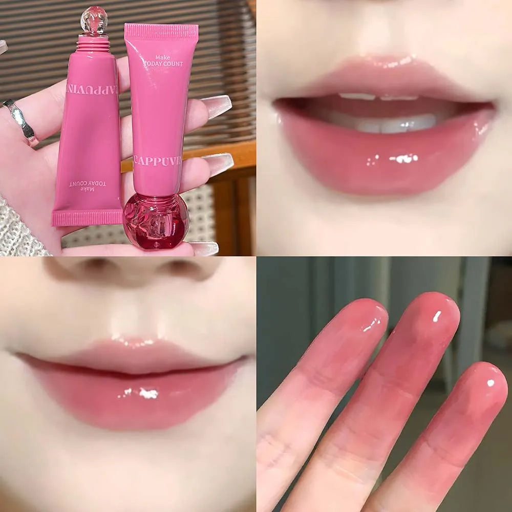 Fruit Essence Hydrating Lip Gloss Korean Clear Water Glow Lip Tint Juicy Jelly Shine Glaze Non-Sticky Lightweight Lip Oil Makeup HIP 04