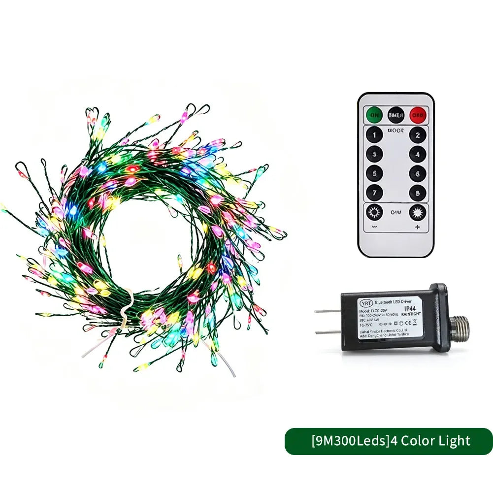 LED Copper Wire Firecracker String Lights 9M/20M/30M/50M/75M Green Wire With Remote EU/US Plug Christmas Decoration HIP US 9M 4 Color