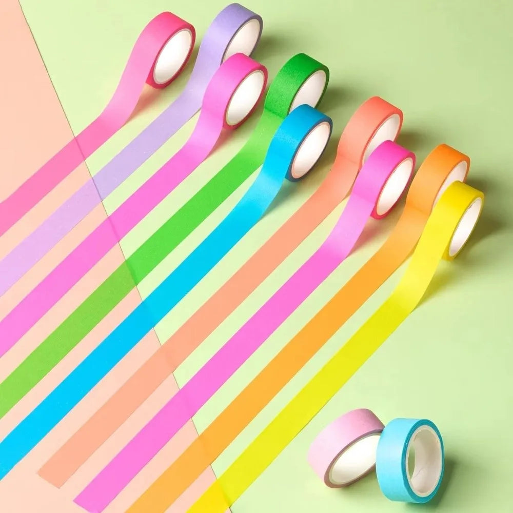 10-Roll Rainbow Fluorescent Washi Tape Set – DIY Journals & Crafts Decorative Washi Tape HIP