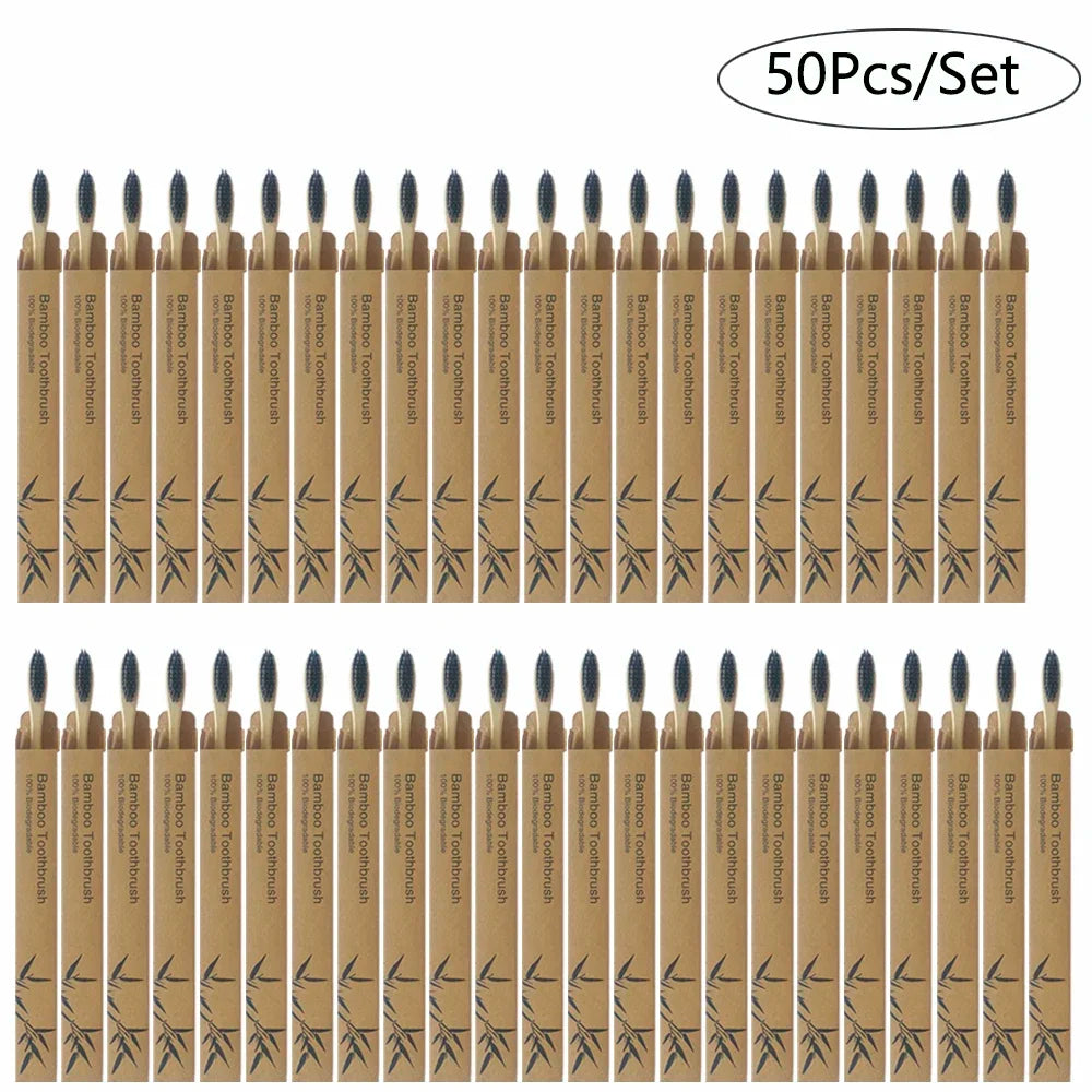 50/Pack Natural Bamboo Toothbrush Wood Toothbrushes Soft Bristles Capitellum Fiber Teeth brush Eco-Friendly Oral Care wholesale HIP