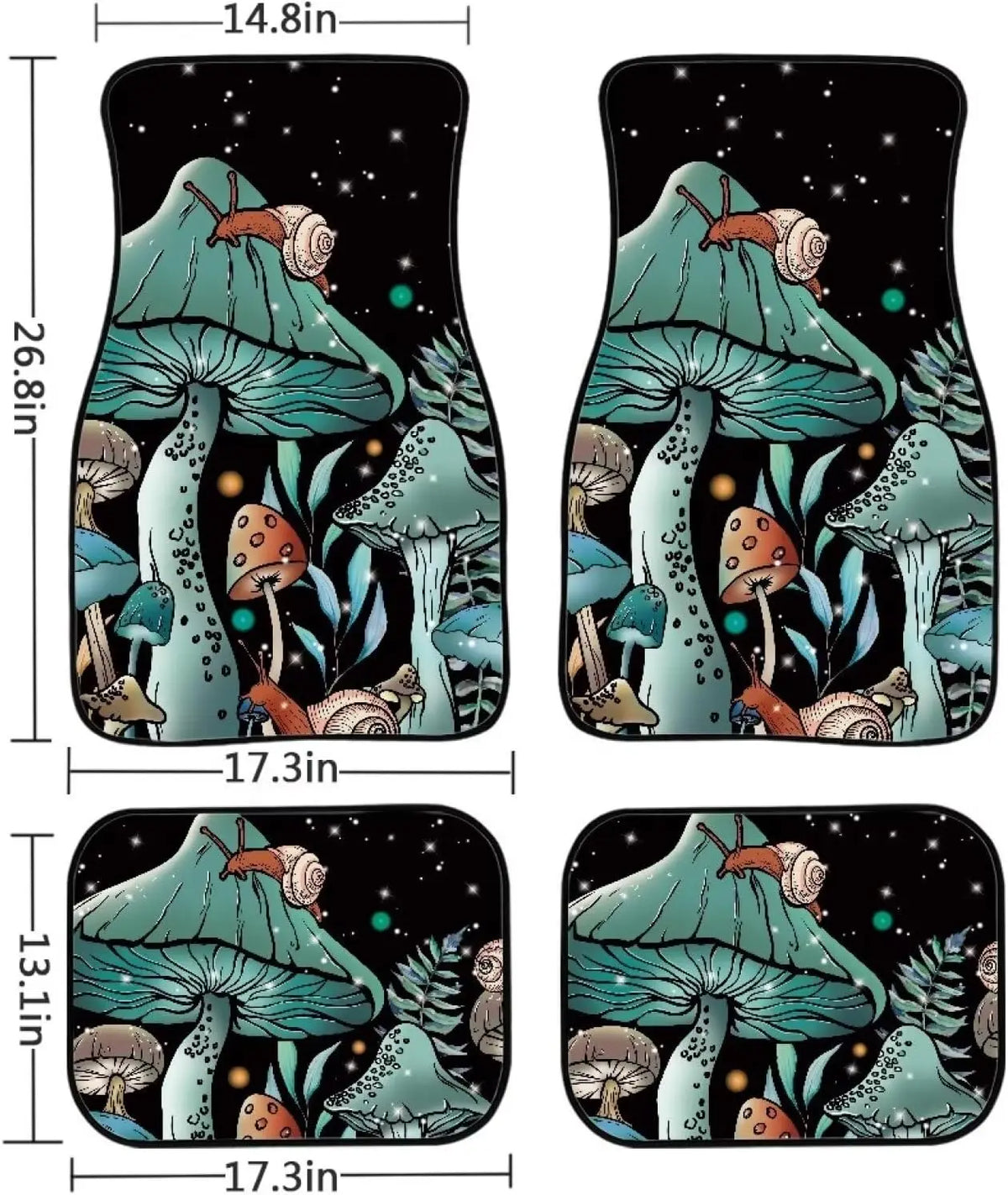 Mushroom Snail Teal Car Floor Mats – 4-Piece Non-Slip Set Car Floor Mat Set HIP