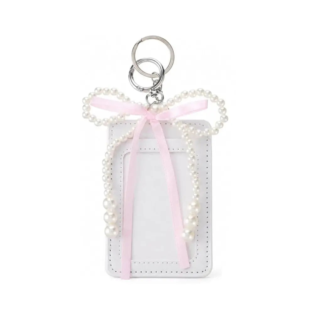 Pearl Bow Photocard Holder – Cute PU Keychain Card Case Photocard Holder Keychain HIP