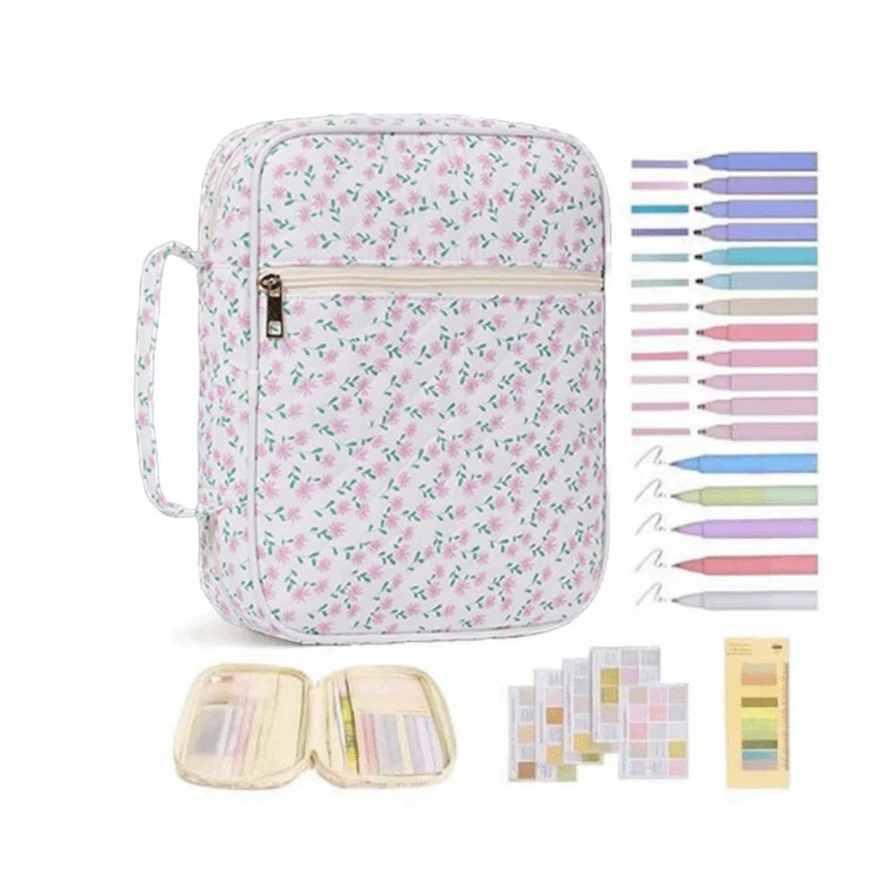 Floral Bible Cover Bag – Zipper Pocket, Handle, 100% Cotton Bible Cover Bag HIP no Accessories-A9