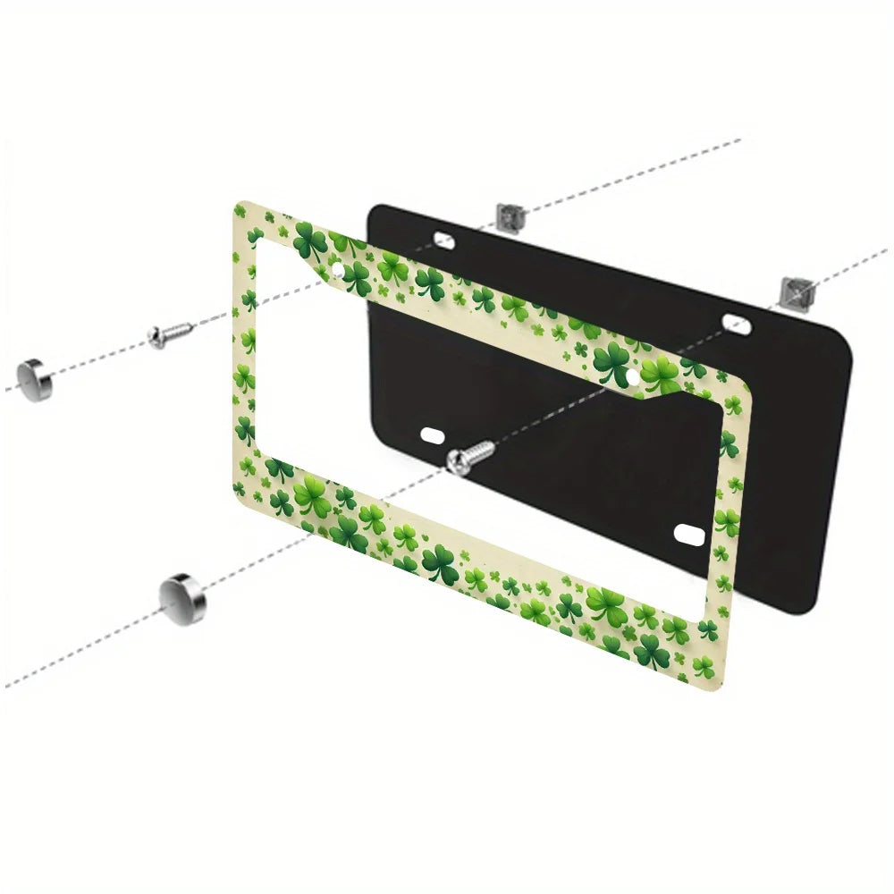 St. Patrick's Day Green Clover Aluminum License Plate Frames 2pk License Plate Frame HIP