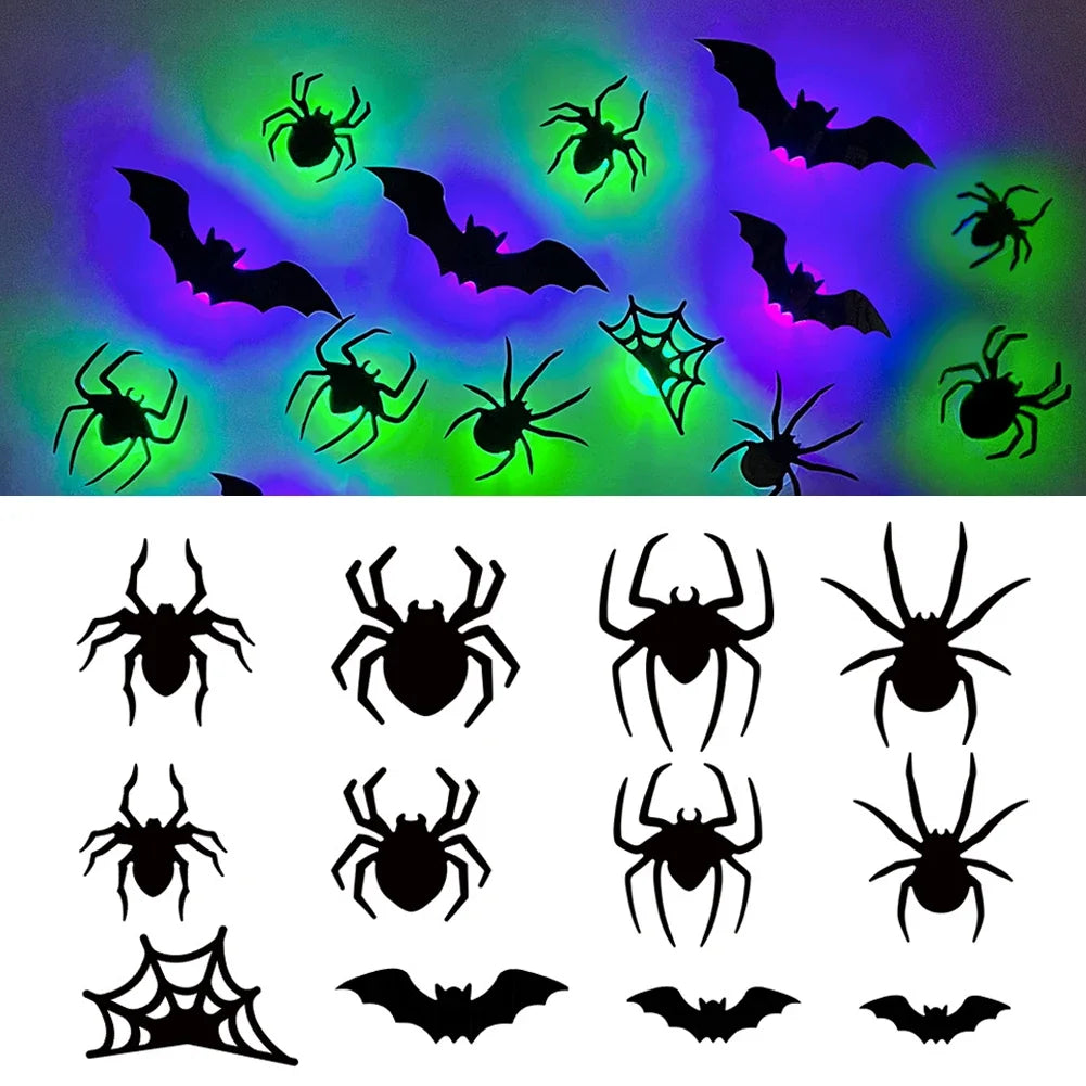 Creative Halloween Party Decorations 3D Bat Spider Decor Light Halloween Wall Window Atmosphere Scene Setter Bat Spider Scary HIP
