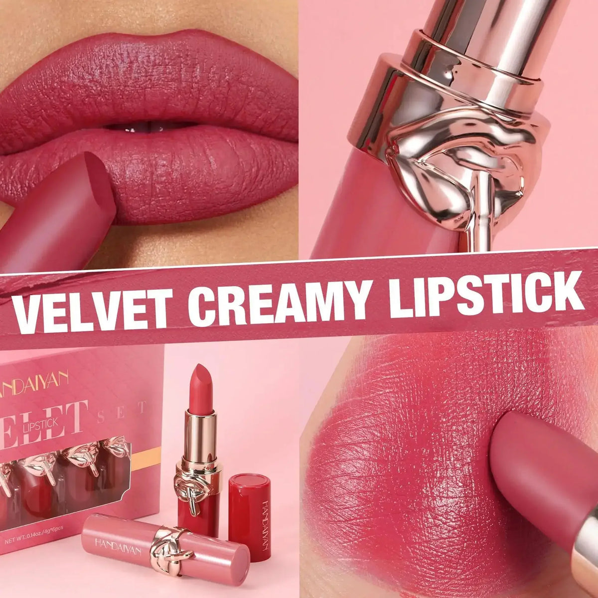 HANDAIYAN Velvet Matte Lipstick Set – 6 Shades, Long-Lasting Matte Lipstick Set HIP