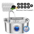 Stainless Steel Cat Water Fountain 3.2L/108oz, Ultra Quiet Pet Water Dispenser Dog Fountain with 9 Replacement Filters HIP 1-1set-9pcs No plug