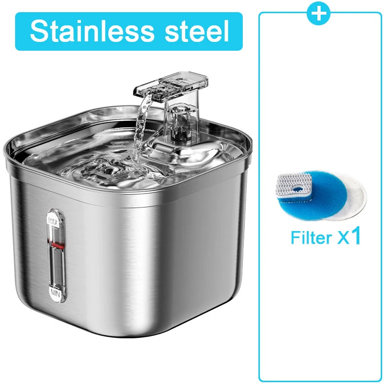 Cat Water Fountain Stainless Steel Pet Water Fountain for Cats Inside Filters&Ultra-Quiet Pump 2.2L/73oz Dog Pet Water Fountain HIP Fountain 1set 2.2L