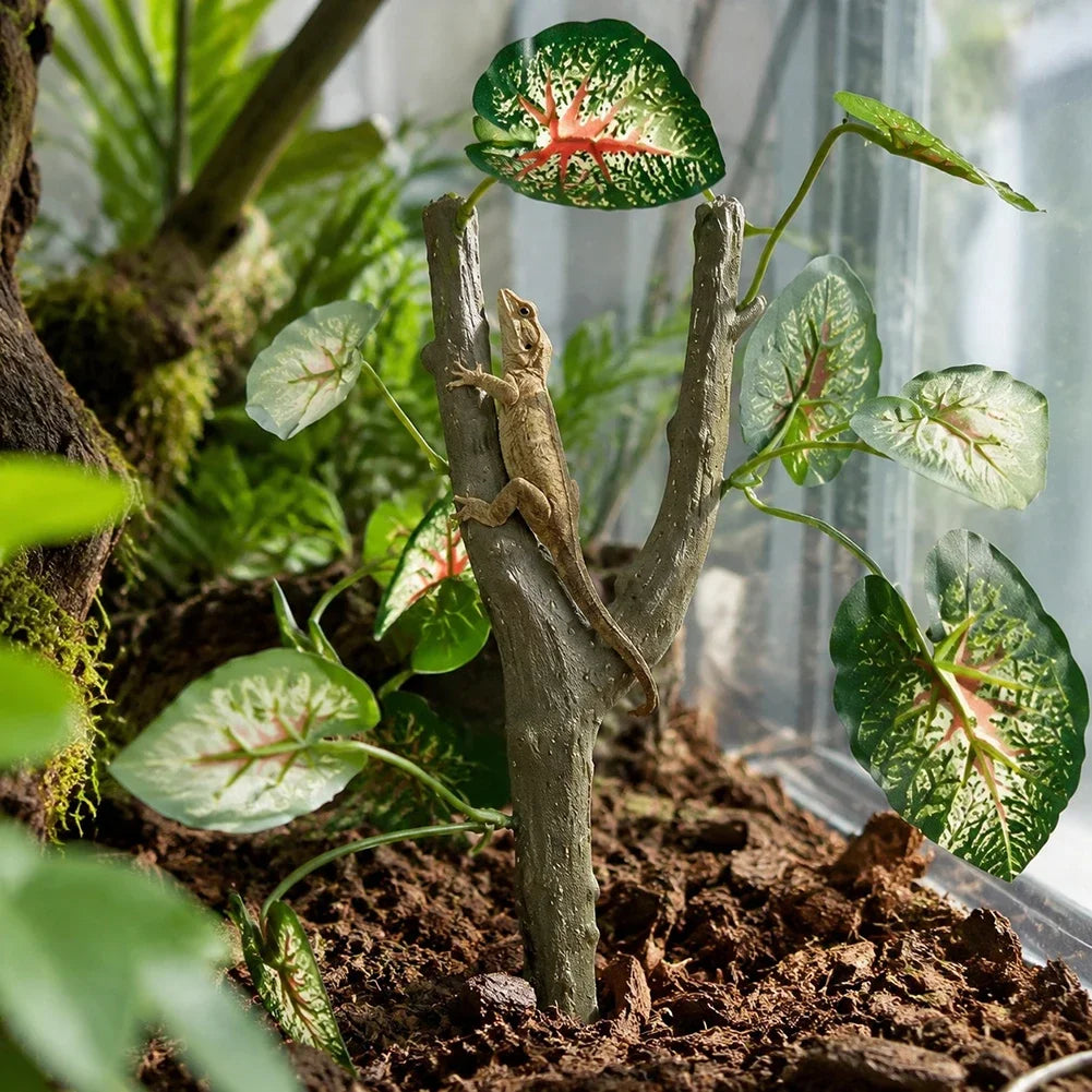 Y-shaped Artificial Vine Leaf with Branch Decor Crawling Branches for Gecko Hermit Crab Chameleon Rainforest Water Tank Decor HIP