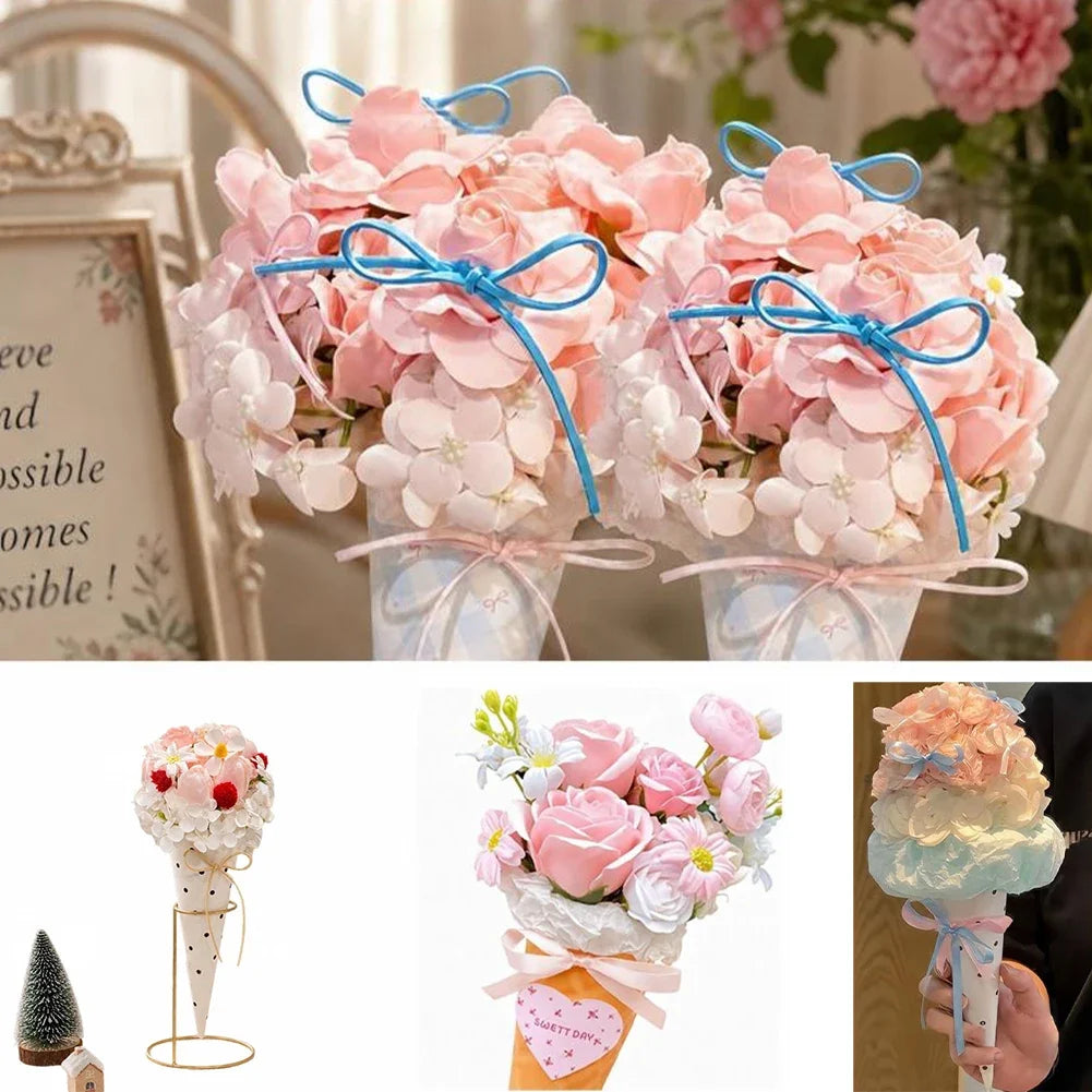 Finished Ice‑Cream Cone Soap Flower Bouquet Ornament Creative Artificial Flower Decor Souvenir Gift For Birthday HIP