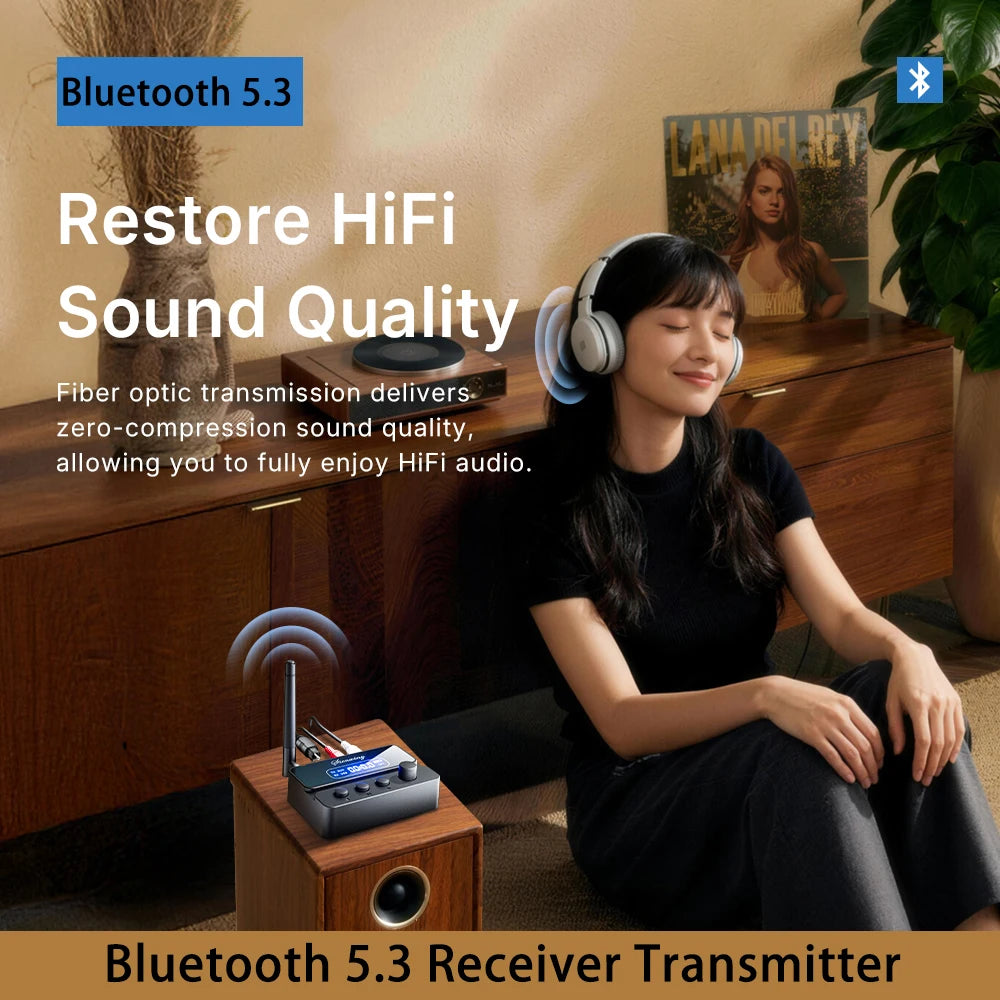 Bluetooth 5.3 Transmitter Receiver – OPT/AUX/RCA 2-in-1 Bluetooth Audio Adapter HIP