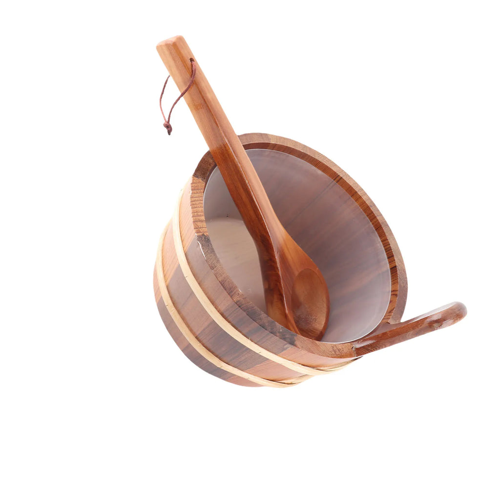 Sauna Bucket Ladle Set Leakage Proof Steam Room Wooden Barrel with Plastic Liner for SPA Swimming Pool 4L Sauna Wooden Barrel HIP