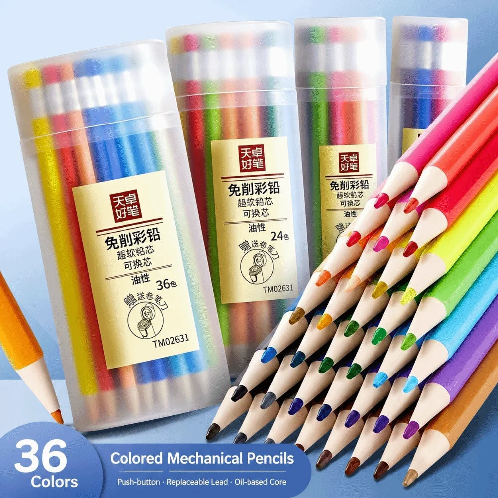 Retractable Colored Mechanical Pencils – 12 to 36 Colors Colored Pencil Set HIP