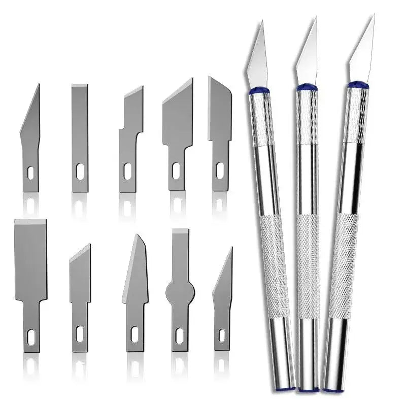 13-Piece Metal Carving Knife Set – 3 Handles & 10 Blades Craft Knife Set HIP