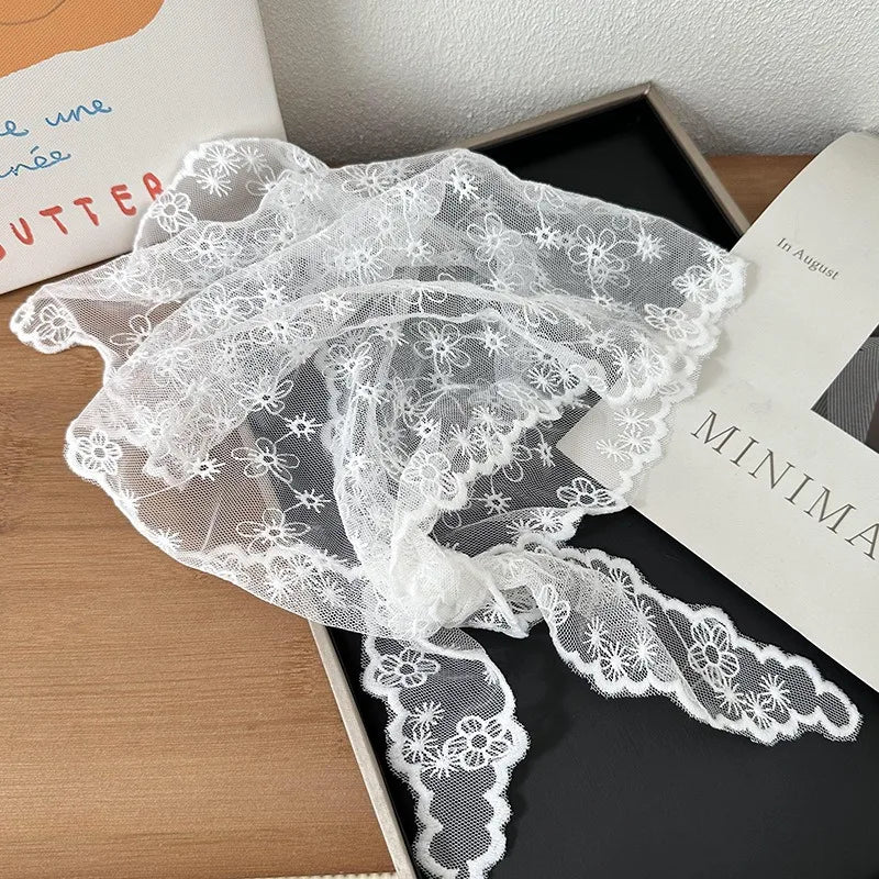 Women's Thin Style Lace Triangular Scarf Summer French Style Headscarf Headband Silk Scarf Retro Decoration Countryside Style HIP 07 Litter Flower