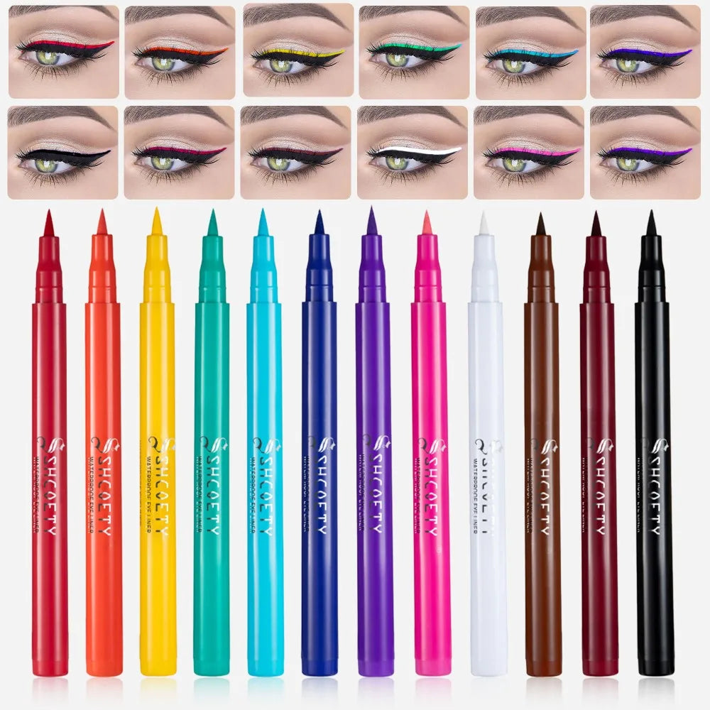 12 Colors Matte Liquid Eyeliner Rainbow Colorful Neon Eyeliner Pencil Pigmented Waterproof Smudge Proof Makeup For Women HIP