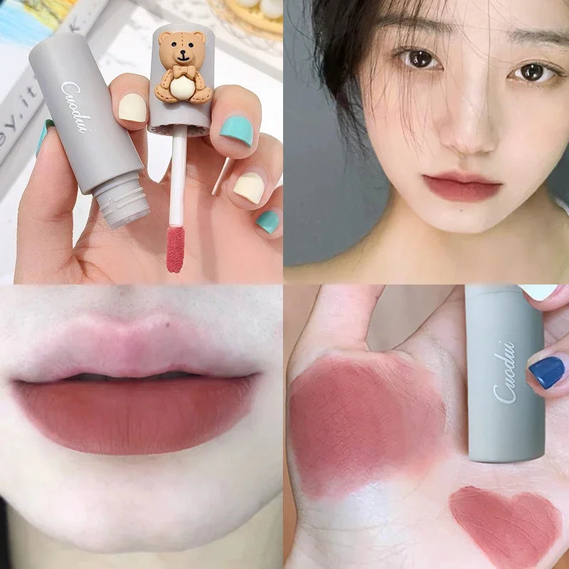 Sweet Milk Bear Velvet Matte Lipstick Smooth Long Lasting Lip Gloss Easy to Wear Waterproof Lip Mud Moisturizing Glaze Makeup HIP 04