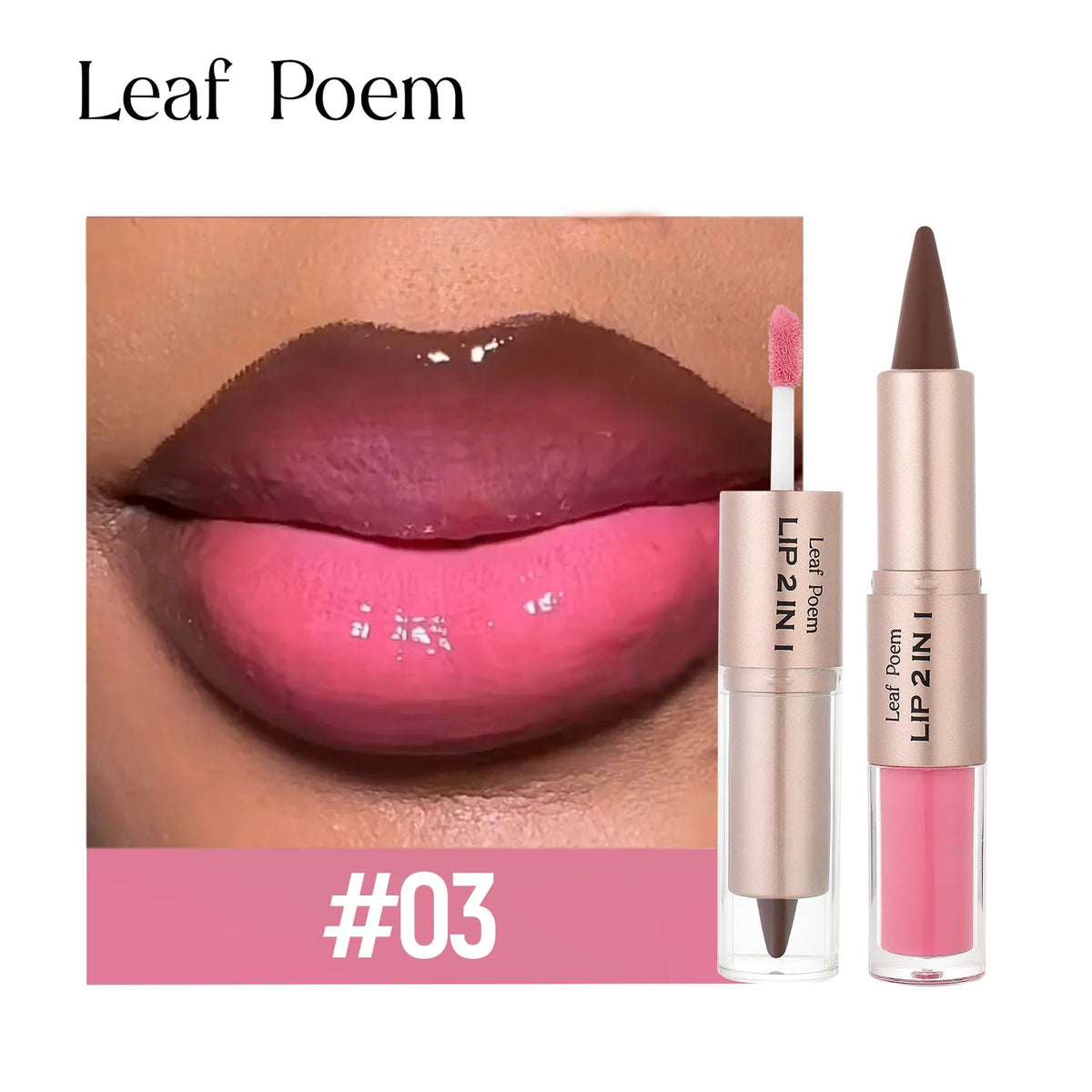 2IN1 Tapered Gradient Lipliner Pen Nude Brown Mirror Glass Lip Gloss Matte Lip Liner Waterproof Lip Contour Non Stick Makeup HIP 03