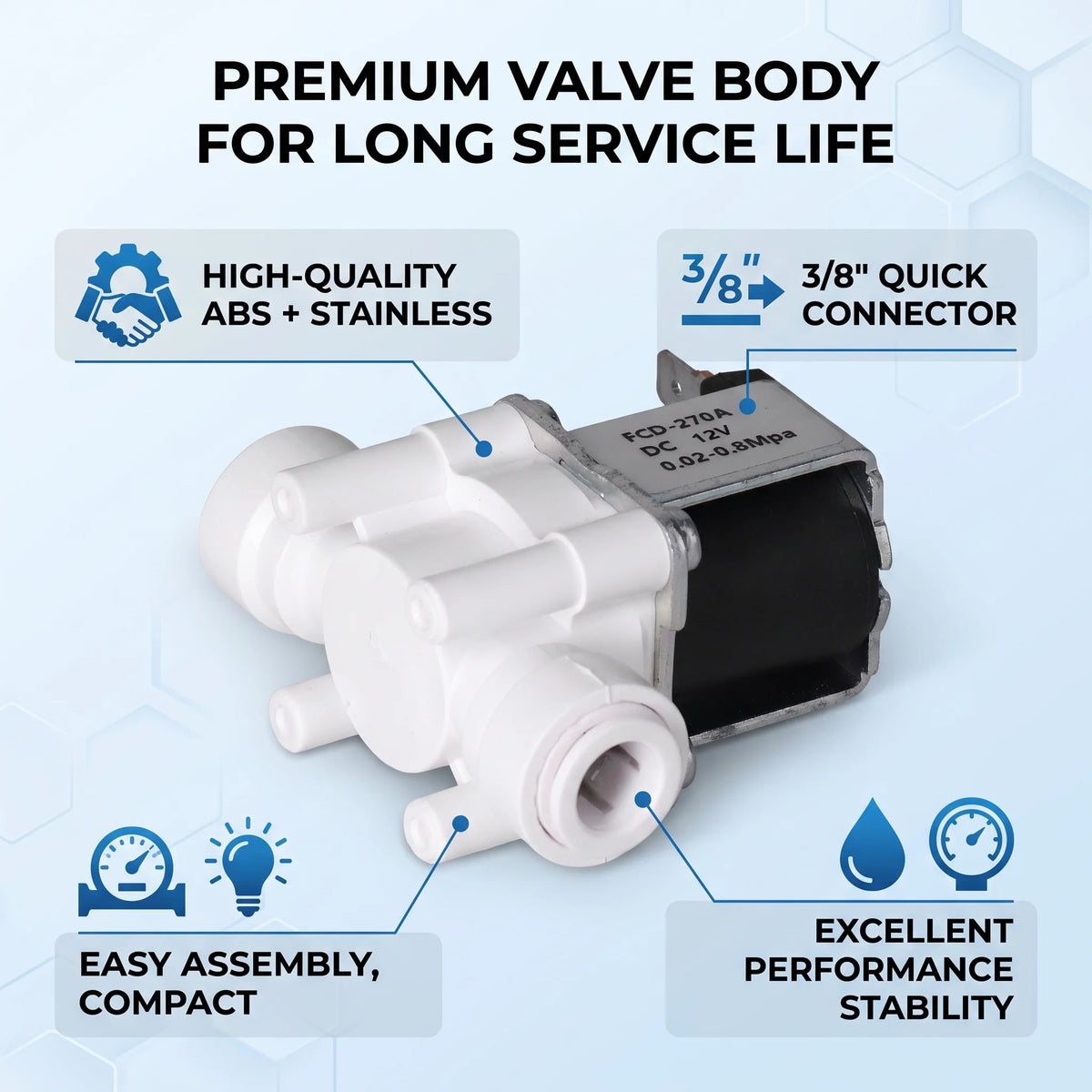 Plastic Electric Solenoid Valve 3/8in Quick Connector Normally Closed Solenoids Valves Plastic Electric Solenoid Valve HIP