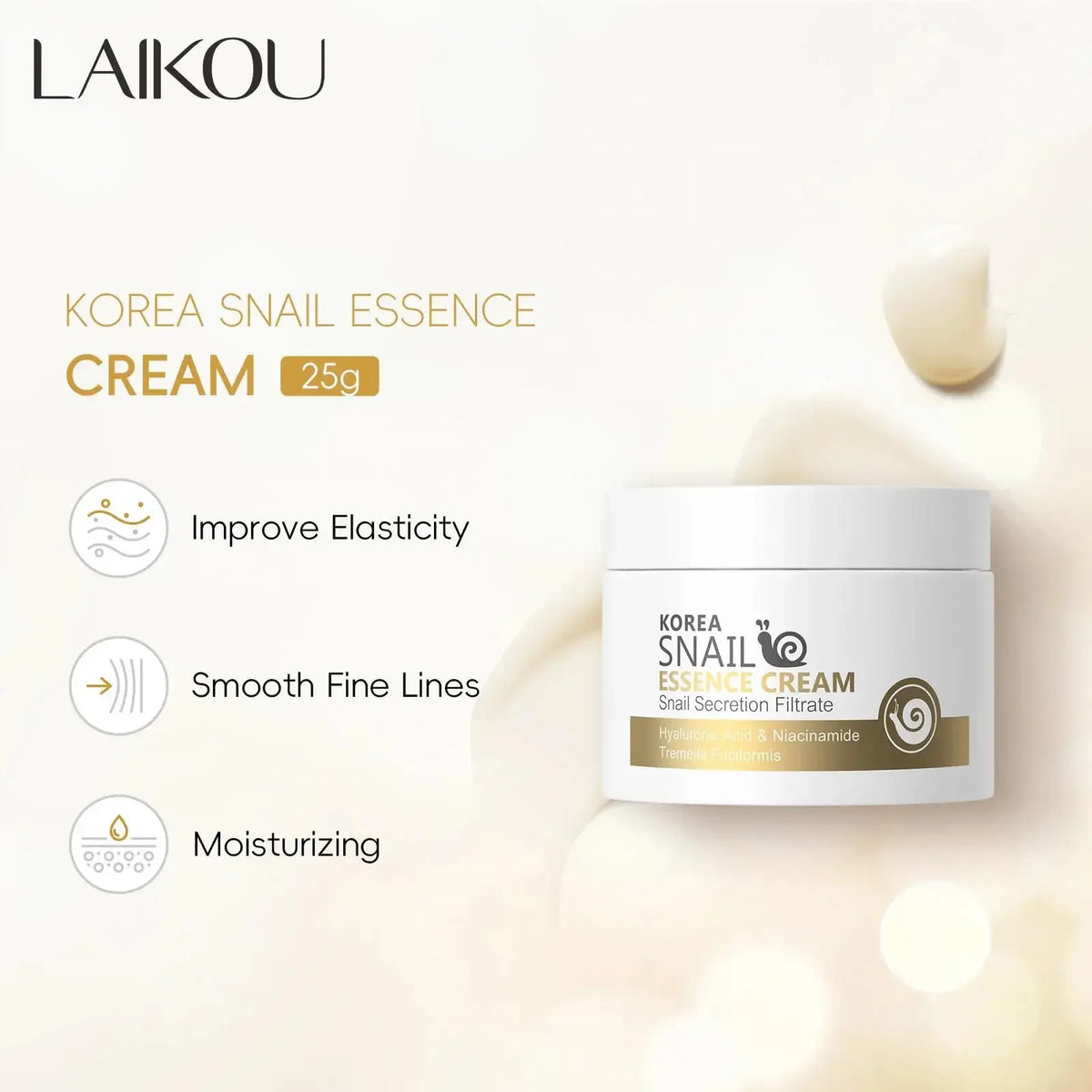 LAIKOU Snail Mucin Cream 25g – Hydrating Firming Face Cream Snail Essence Cream HIP