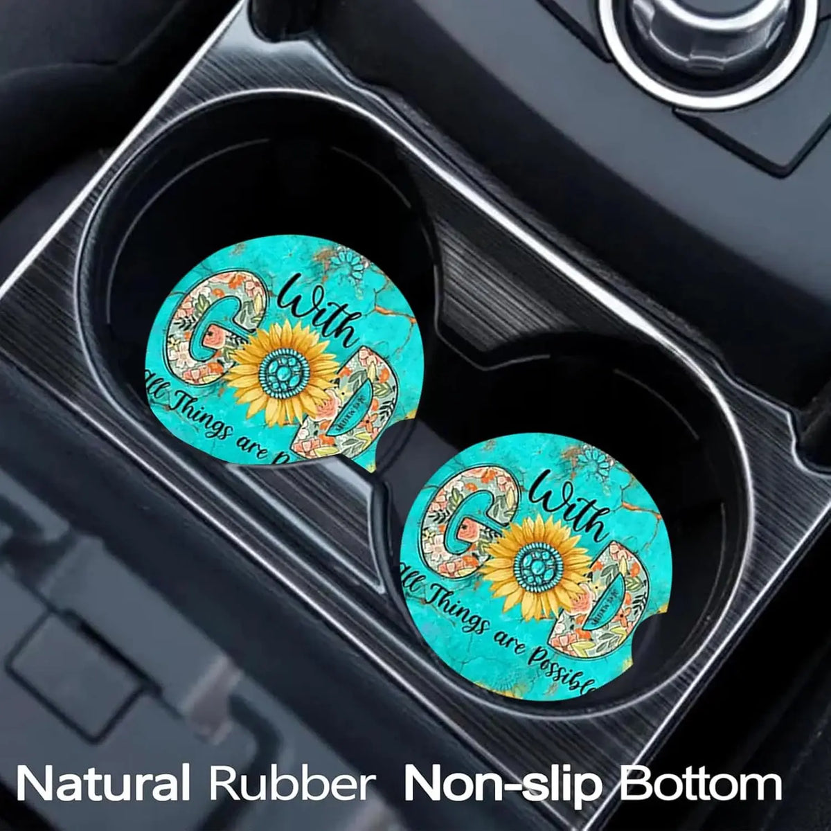 2-Pack Christian Car Cup Holder Coasters – Anti-Slip Rubber Car Cup Holder Coaster HIP