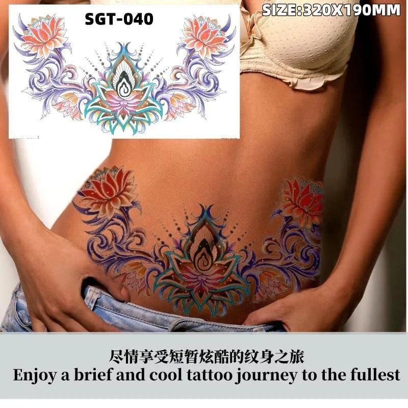 Large Waterproof Temporary Tattoo Sticker – Floral Butterfly Gem