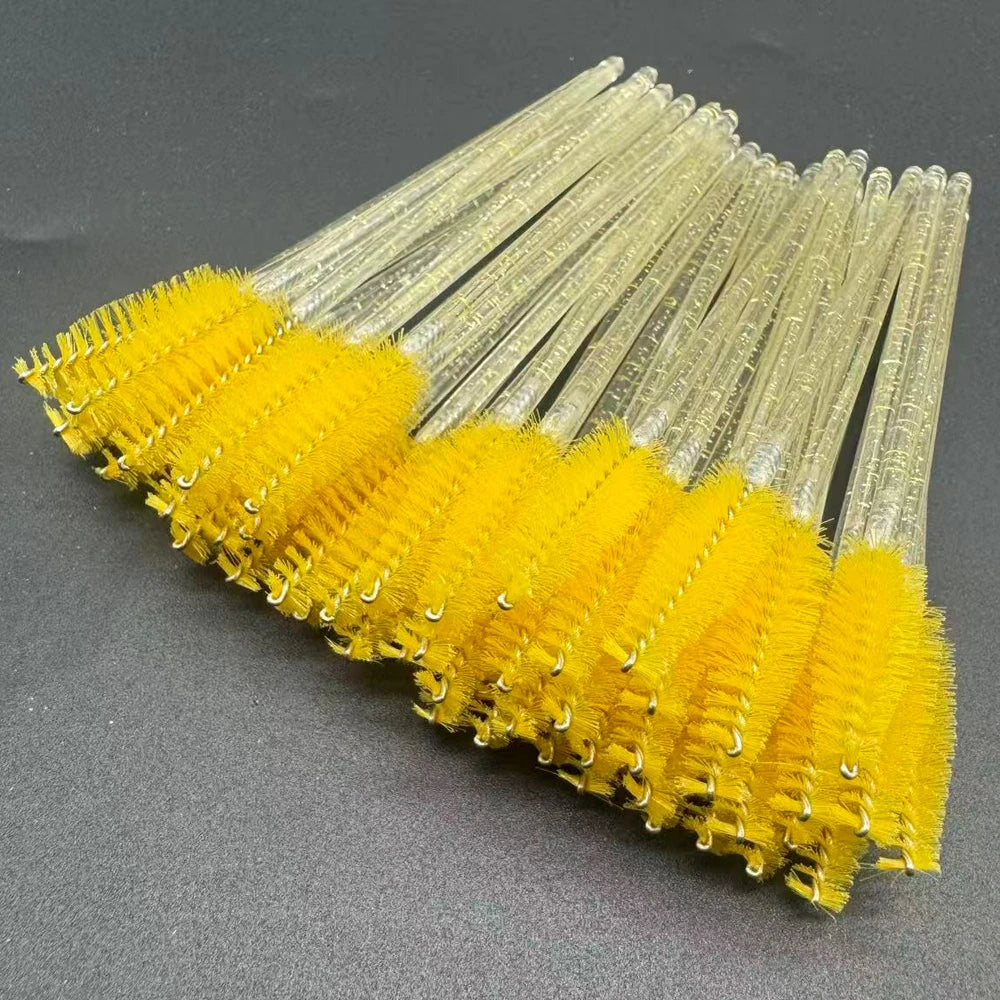 50-Pc Disposable Mascara Wands & Eyebrow Brushes – Diamond Handle Disposable Makeup Applicators HIP C502-yellow 50pcs