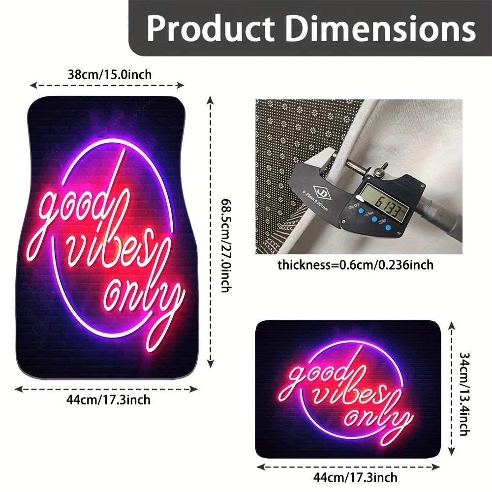 4-Piece UV Reactive Good Vibes Only Flannel Car Floor Mats Car Floor Mats HIP